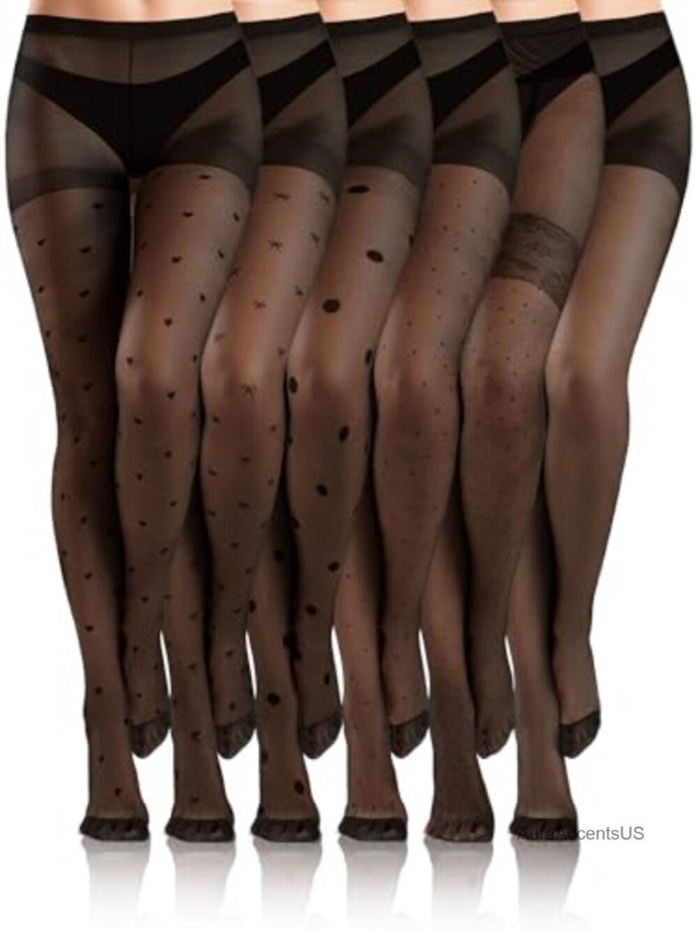 Women's Sheer Nylon Polka Dot & Fishnet Tights, 6 Pair Halloween Pack